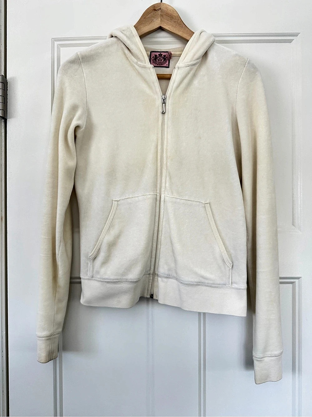 Juicy Couture Vintage Velour Zip-Up Hoodie oyster Cream Medium
